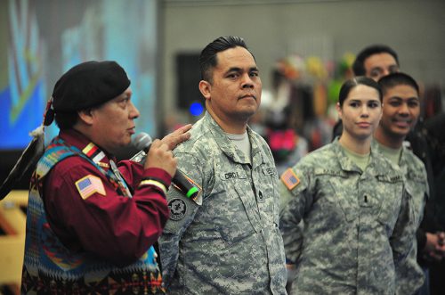 Native American veterans stand together